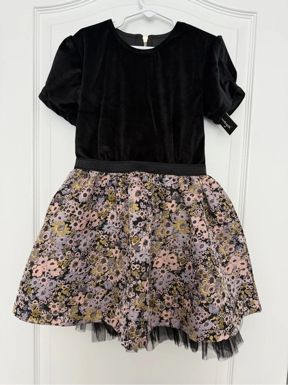Imoga Black Velvet Bodice Floral Skirt - Black, Pink, Gold